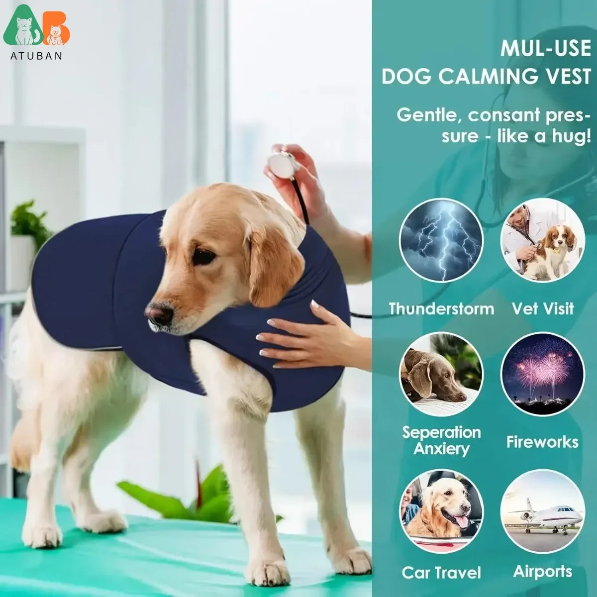 Dog Anxiety Thunder calming Jacket Vest with Hoodie